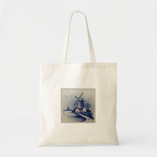 Vintage Blue White Delft Windmill Tote Bag