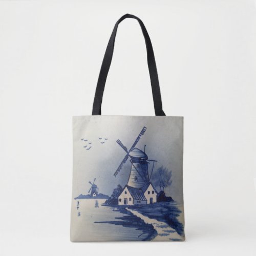 Vintage Blue White Delft Windmill Tote Bag