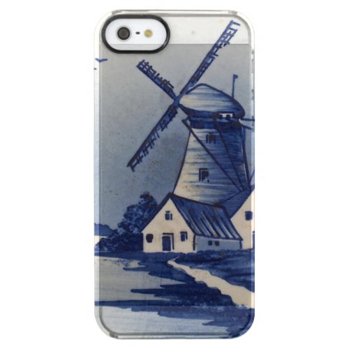 Vintage Blue White Delft Windmill Clear iPhone SE55s Case