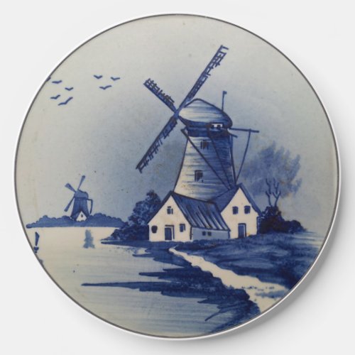 Vintage Blue White Delft Windmill Wireless Charger