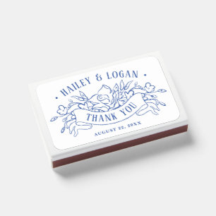 Vintage Blue & White Elegant Floral Wedding Matchboxes