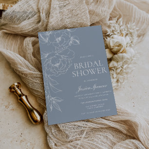 Vintage Blue & White Floral Coastal Bridal Shower Invitation