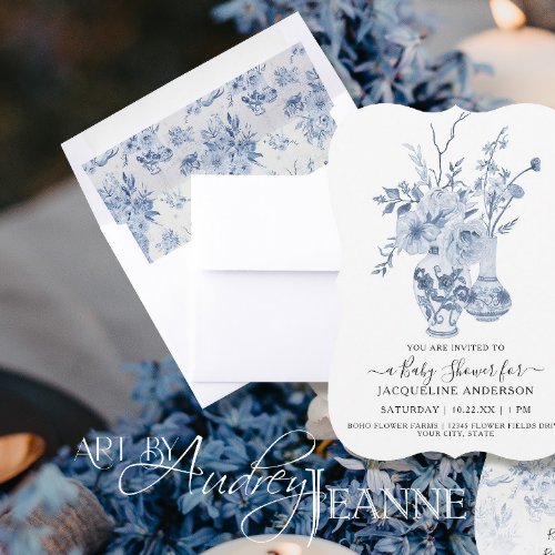 Vintage Blue White Floral Elegant Baby Girl Shower Envelope Liner