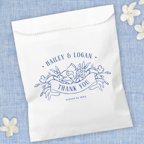 Vintage Blue  White Floral Elegant Wedding  Favor Bag