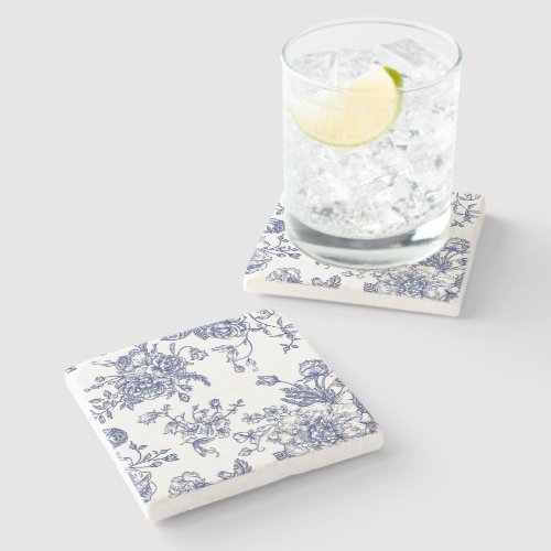 Vintage blue  white floral marble stone coaster