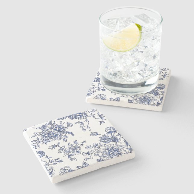 Vintage blue & white floral marble stone coaster (Side)