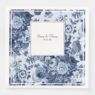 Vintage Blue & White Floral Wedding Paper Dinner Napkins