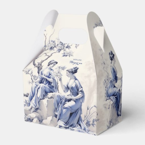 Vintage Blue White French Toile Bridal Baby Shower Favor Boxes | Zazzle