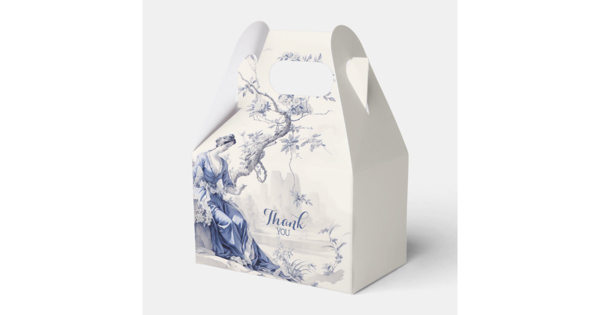 Vintage Blue White French Toile Bridal Baby Shower Favor Boxes | Zazzle