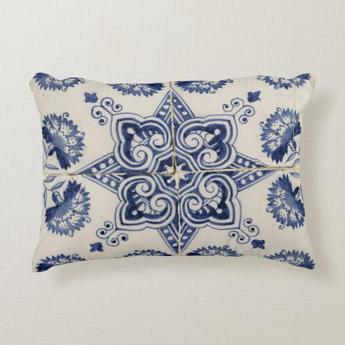  Vintage Blue White Geometric Flower Pattern  Accent Pillow