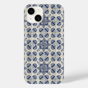 Vintage Blue White Geometric Flower Pattern Case-Mate iPhone 14 Case