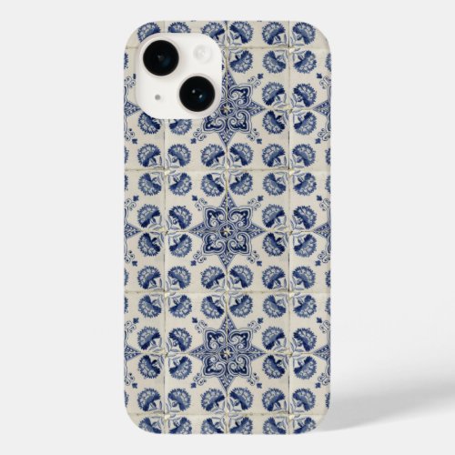  Vintage Blue White Geometric Flower Pattern  Case_Mate iPhone 14 Case