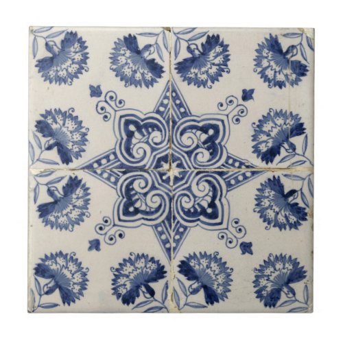  Vintage Blue White Geometric Flower Pattern  Ceramic Tile