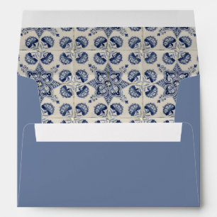 Vintage Blue White Geometric Flower Pattern Envelope