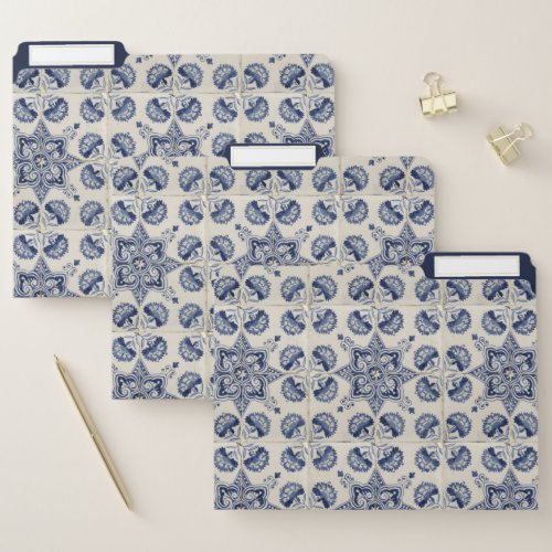  Vintage Blue White Geometric Flower Pattern File Folder