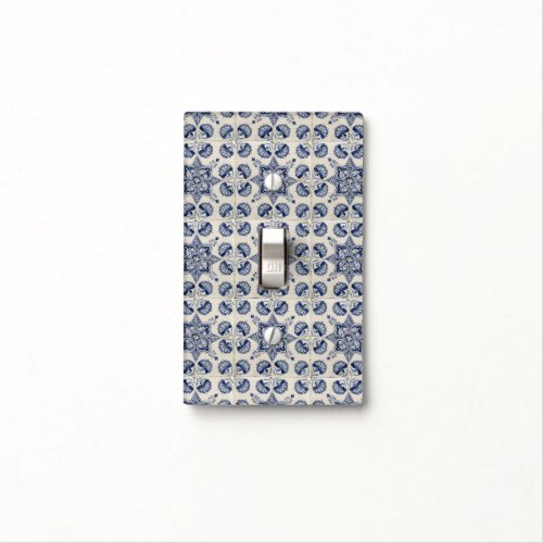  Vintage Blue White Geometric Flower Pattern  Light Switch Cover