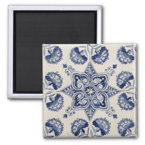  Vintage Blue White Geometric Flower Pattern   Magnet