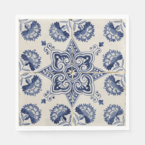  Vintage Blue White Geometric Flower Pattern Napkins