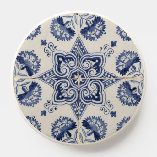  Vintage Blue White Geometric Flower Pattern  PopSocket