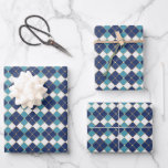 Vintage blue white gold argyle plaid pattern wrapping paper sheets<br><div class="desc">Vintage traditional blue,  gold and white argyle rhomboid geometric tessellation tartan plaid pattern with gold details. Elegant classic holiday pattern gift wrapping paper sheets.
This wrapping paper is great for Hanukkah,  Christmas and the holiday season.</div>