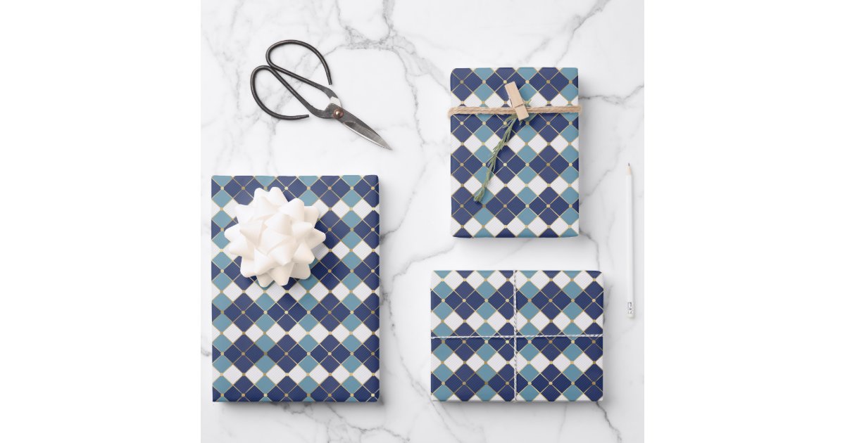 Colorful Floral-Black, White & Blue Background Wrapping Paper