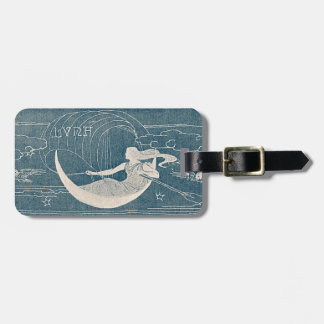 Vintage Blue White Moon Woman Luna Canoe Night Sky Luggage Tag