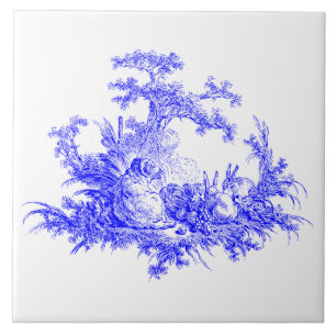 Vintage Blue & White Pastoral Sheep & Rabbits Ceramic Tile