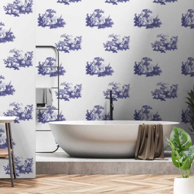 Vintage Blue & White Pastoral Shepherd Vignettes Wallpaper (Creator Uploaded)