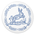 Vintage Blue White Rabbit Delft Dedham Rustic Art Ceramic Knob