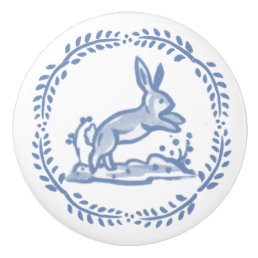 Vintage Blue White Rabbit Delft Dedham Rustic Art Ceramic Knob
