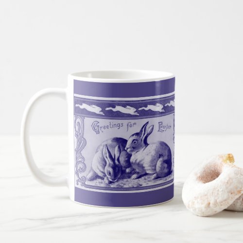 Vintage Blue White Rabbit Easter Greeting Bunny  Coffee Mug