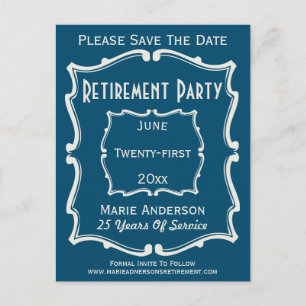 Vintage Blue White Save The Date Retirement Party Announcement Postcard