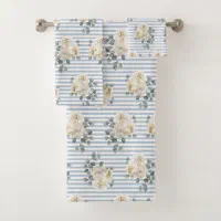 Vintage Blue White Stripes Floral Shabby Chic Bath Towel Set Zazzle