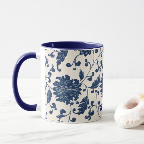 Vintage Blue  White Swirling Floral Vine Pattern Mug
