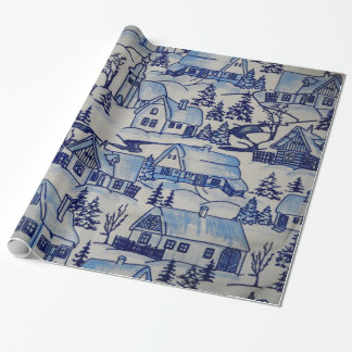 Vintage Blue/White Xmas Holiday / House-of-Grosch Wrapping Paper