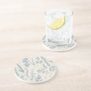 Vintage Blue Wildflower French Toile Pattern Coaster