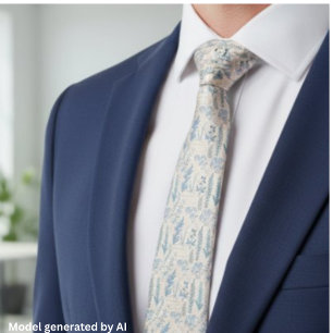 Vintage Blue Wildflower French Toile Pattern Neck Tie