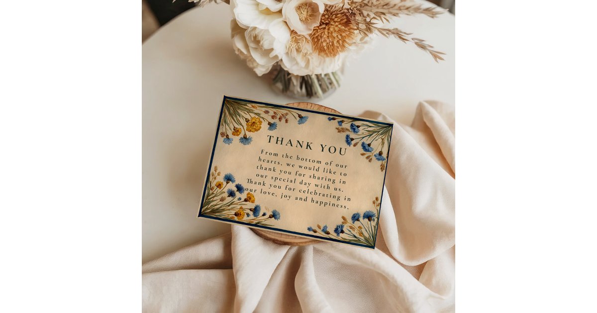 Vintage Blue Wildflower Wedding Thank You Card | Zazzle