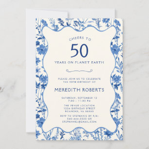 Vintage Blue Wildflowers 50th Birthday Party Invitation