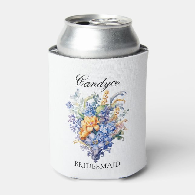 Vintage Blue Wildflowers Bridesmaid Proposal Gift Can Cooler (Can Front)