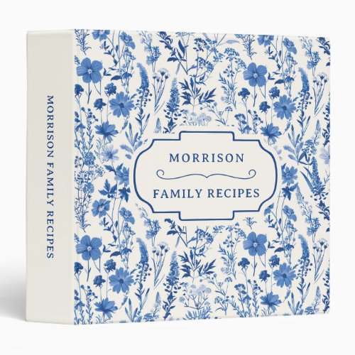 Vintage Blue Wildflowers Family Recipes Cookbook 3 Ring Binder