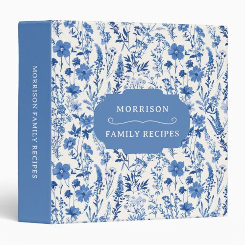 Vintage Blue Wildflowers Family Recipes Cookbook 3 Ring Binder