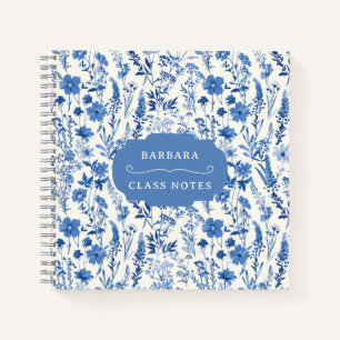 Vintage Blue Wildflowers Personalized Floral Notebook