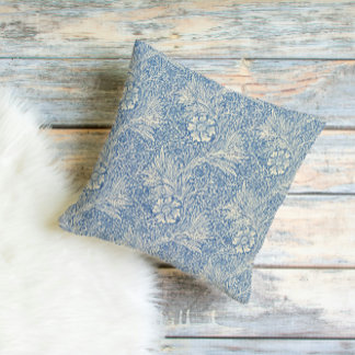 Vintage Blue William Morris Style Floral Throw Pillow