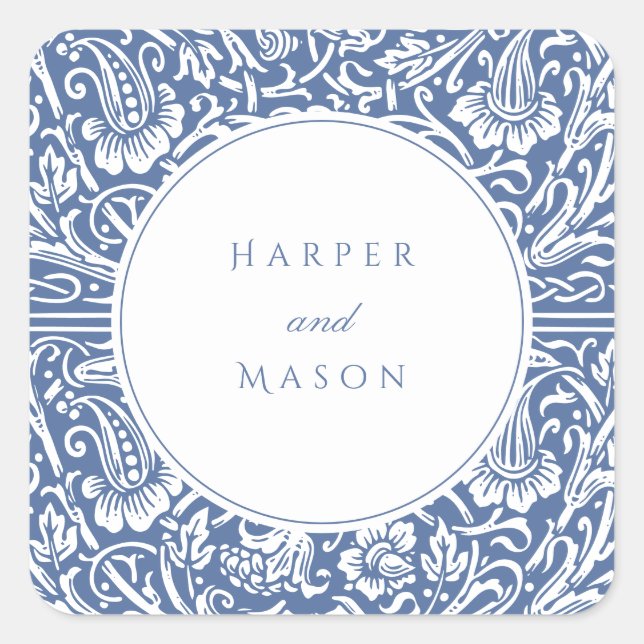 Vintage Blue William Morris Wedding Square Sticker (Front)