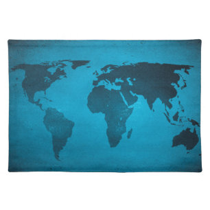 Vintage blue world map cloth placemat