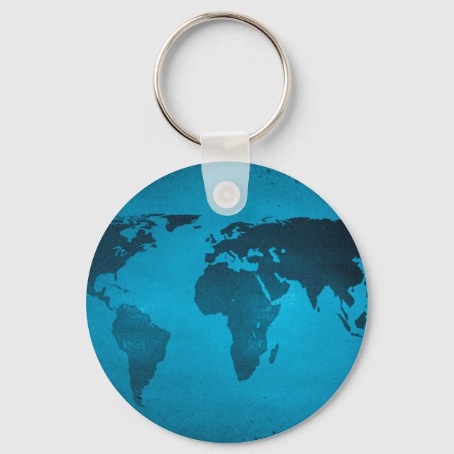 Vintage blue world map keychain (Front)
