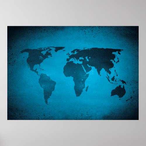 Vintage blue world map poster