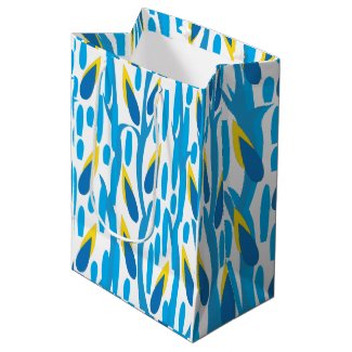 Vintage Blue Yellow Abstract Leaves