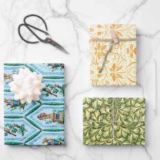 Vintage Blue Yellow and Green old patterns designs Wrapping Paper Sheets